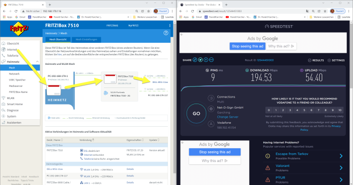 Hier wird die Fritzbox 7510 von der viel schnelleren 6660 Cable mit Internet versorgt. (Bild: AVM-Software/Screenshot: Harald Karcher)